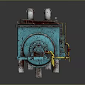 Blue Industrial Mechanical Equipment With Metal Pipes Motor And Control Panel