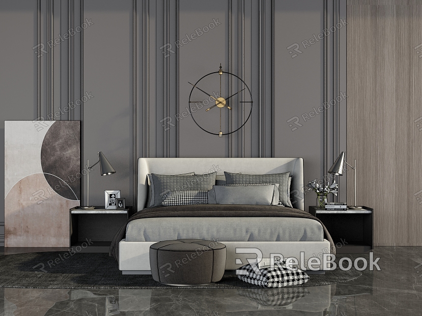 Modern background double bed simple bedding combination model