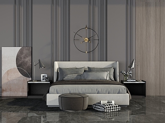 Modern background double bed simple bedding combination 3d model