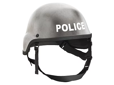 Durable Gray Police Helmet With Adjustable Straps And POLICE Lettering 3d model