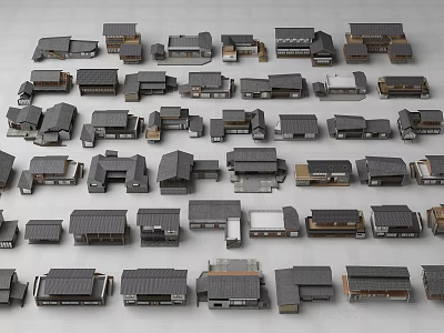 Collection of Miniature House Models with Various Styles in Arranged 3d model