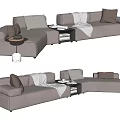 Modern Grey Sectional Sofa With Plush Cushions Throw Blanket And Side Table 3d model