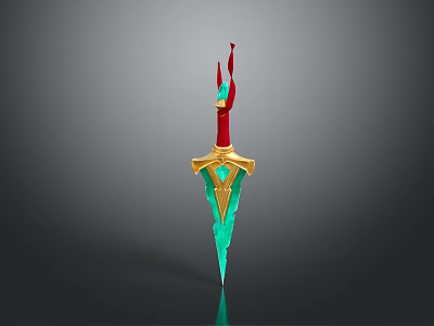 Ornate Mythical Sword With Red Hilt Golden Accents And Vibrant Green Blade Design 3d model