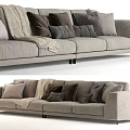 Modern Gray Sectional Sofa With Spacious Design Plush Cushions And Throw Blanket 3d model