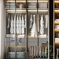 Modern Wardrobe Interior With Glass Doors Hanging Clothes And Layered Storage Design