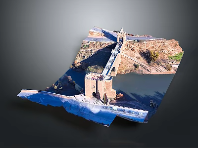 3D Detailed Topographic Map Featuring Castle River and Mountain Landscape 3d model