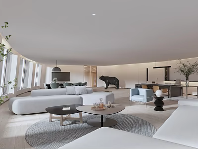Modern Office Interior Design With Open Layout Sofa Coffee Table And Green Plants 3d model