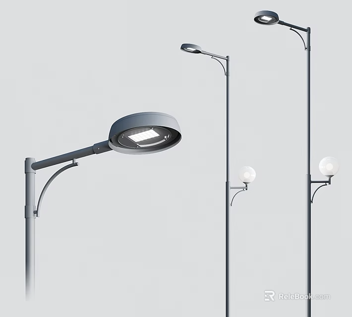 Modern Outdoor Street Lights With Round Lampshade And Spherical Design On Metal Poles 3d model 
