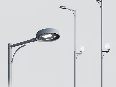 Modern Outdoor Street Lights With Round Lampshade And Spherical Design On Metal Poles 3d model