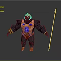 Fantasy Warrior Character Wearing Gold Blue Armor Holding Long Spear Weapon