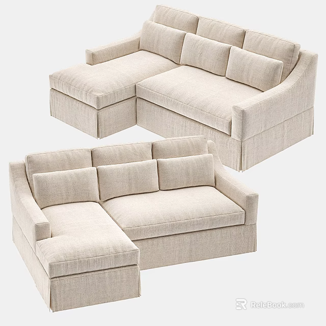 Light Beige Sectional Sofa With Upholstered Fabric And Multiple Cushions Modern Design 3d model