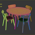 Round Wooden Dining Table Set With Four Chairs And Black Seats