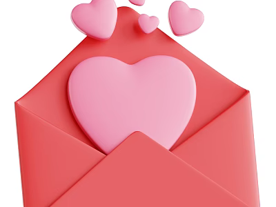 Romantic Decorative Ornament Set With Red Envelope And Pink Hearts Design 3d model