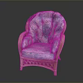 Wicker Armchair With Light Green Beige Floral Pattern And Comfortable Design