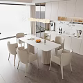 Modern White Dining Table Set With Six Chairs In Kitchen Interior