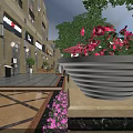 Tranquil Evening Scenery With Trees Flowers Paved Walkway And Soft Lighting