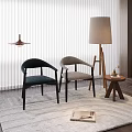 Modern Single Chairs In Dark And Light Upholstery With Floor Lamp Side Table Area Rug