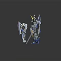 Detailed Blue White Yellow Purple Robot Model With Mechanical Wings And Weapons