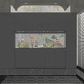 Modern Aquarium Fish Tank with Colorful Fish Aquatic Plants and Decorations in Gray Cabinet