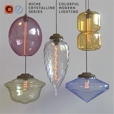 Colorful Glass Pendant Lights with Various Shapes Sphere Leaf Cylinder Modern Decorative Design 3d model