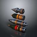 Military Artillery Shells Different Colored Designs Metallic Texture Stripes Color Bands Stacked On Gray Background