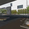 Modern Garden Landscape Design With Green Lawn Trees And Water Features