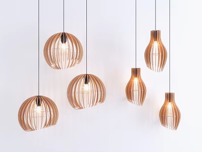 Modern Wooden Woven Pendant Lights With Various Shapes For Interior Design 3d model