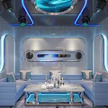 Modern KTV Interior Design With Blue Lighting Light Blue Sofas And Marble Coffee Table 3d model