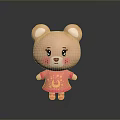 Cute Pink Cartoon Bear Character in Pink Dress with Blush Cheeks and Round Ears