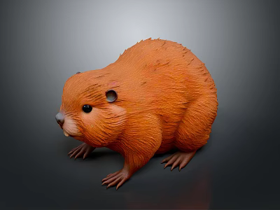 Orange Beaver with Fluffy Fur in Standing Pose on Gray Background Detailed Model 3d model