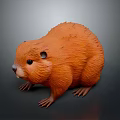 Orange Beaver with Fluffy Fur in Standing Pose on Gray Background Detailed Model