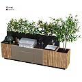 Modern Kitchen Appliances With Wooden Gray Cabinets Island Grill Sink And Olive Trees