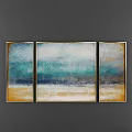 Abstract Three Panel Wall Art With Blue White Gold Tones And Golden Frames
