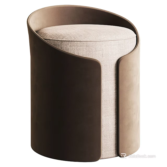 Modern Accent Chair With Curved Back Beige Fabric Seat And Dark Brown Leather Trim 3d model 