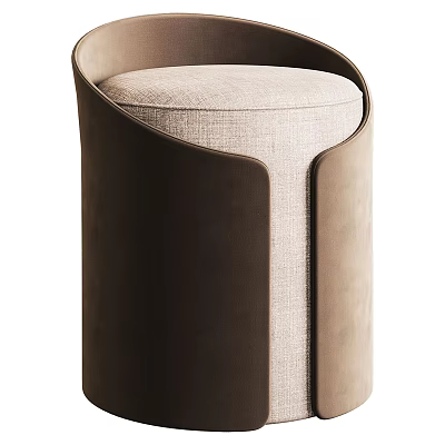 Modern Accent Chair With Curved Back Beige Fabric Seat And Dark Brown Leather Trim 3d model