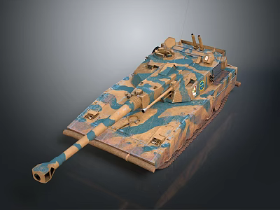 Military Combat Tank With Brown Blue Camouflage Pattern And Armored Turret 3d model