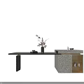 Modern Dining Table With Decorative Plant Marble Top And Storage Cabinet