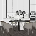 Modern Dining Table Set With Round Marble Top Chairs And Kitchen Cabinets Appliances 3d model