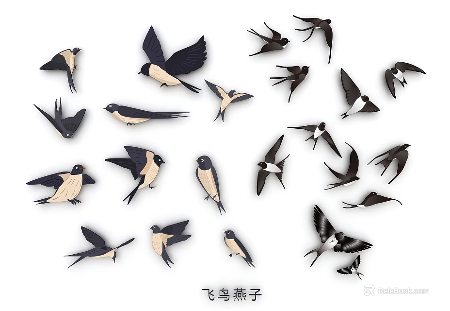 Artistic Flying Swallow Wall Decor with Creative Bird Designs for Home Decoration 3d model 