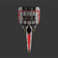3D Model Science Fiction Spaceship With Red White Paint Multiple Engines And Weathered Texture