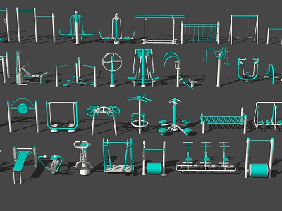Public Outdoor Fitness Facilities With Various Exercise Equipment In Community Park 3d model