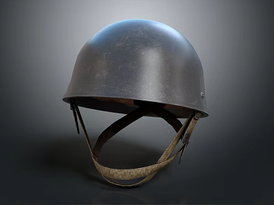 Vintage Military Helmet With Worn Metal Surface And Leather Straps 3d model