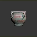 Ceramic Clay Pot With Loop Handles And Pink Green Textured Surface 3d model
