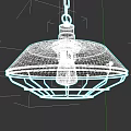 Black Pendant Light with Metal Frame and Illuminated Bulb in Modern Style
