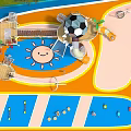 Kindergarten Playground With Colorful Floor Sun Pattern Slide And Football Structure