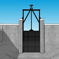 Industrial Equipment With Black Metal Gate Gray Concrete Structure And Top Monitoring Device