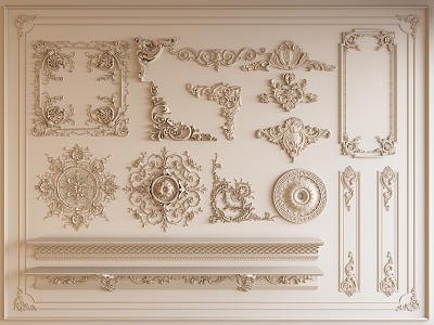 French carved plaster carved line corner line carved plate decorative line top corner line eaves line 3d model