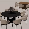 Black And Light Brown Round Dining Table Sets With Light Colored Chairs And Vase 3d model