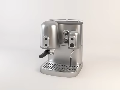 Stainless Steel Kitchen Espresso Machine With Dual Spouts And Control Knobs 3d model