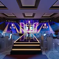 Elegant Ballroom Interior With Stage Lighting White Seats And Decorative Carpet